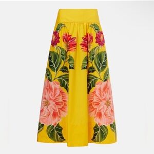FARM Rio Yellow Floral Maxi Skirt with Pink & Green Accents